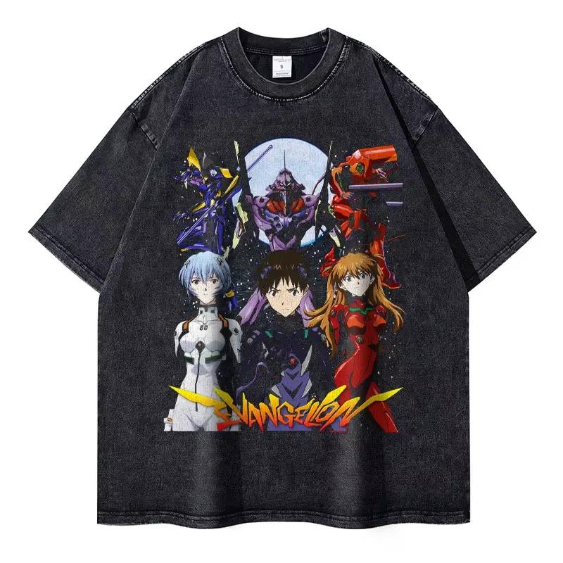 Summer Clothes EVA Anime Printed Tshirt Mens and Womens Washed Tshirt High Quality Vintage Cotton Tshirt Harajuku YK Tops M