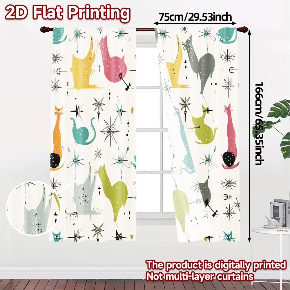 2D Flat Printing  JIT 2pcs   Curtains (Without Rod) Atomic Cats Popular Curtains&Window Treatment Fabric Curtains Versatile All