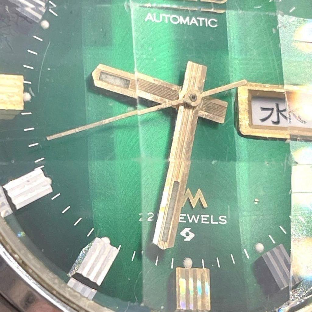 Used [Working Item] SEIKO Roadmatic Automatic Cut Glass 5606-7300 Seiko Watch Green Dial Vintage