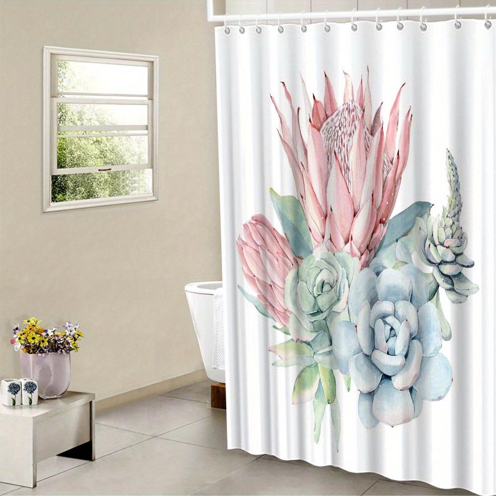 

Succulent & Bird of Paradise Shower Curtain - Vibrant Pink, Green & Blue, Polyester, 12 Grommets, Machine Washable, Unlined W90xH180cm