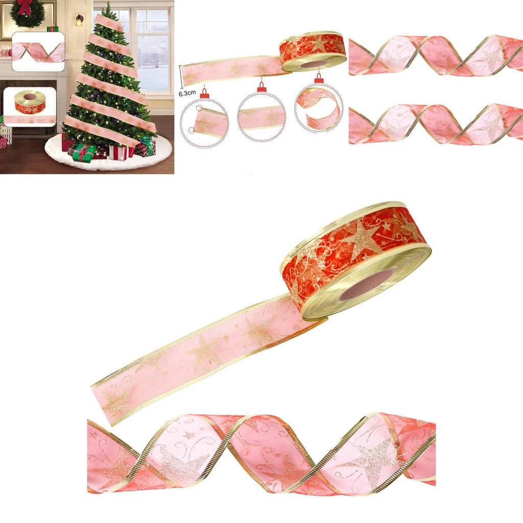10 Vibrant Meter Red Christmas Ribbon With Glitter And Gold Trim For Wrapping Gift