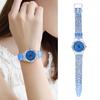 Female Quartz Wrist Watch Round Plastic Strap Glitter Powder Wristwatch (Blue)
