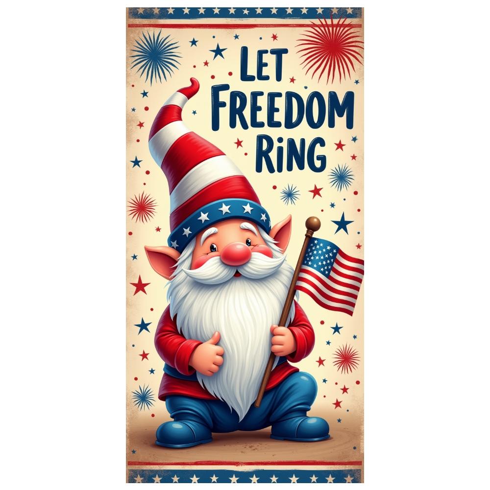 Patriotic Gnome Display USA Themed Liberty Theme Banner USA Independence Day Banner Red White Blue Color Scheme For Outdoor