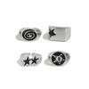 IF ME 4Pcs/Set Black Five-Pointed Star Wide Rings for Men Hiphop Silver Color Geometric Thick Opening Finger Rings Sets Jewelry Gifts
