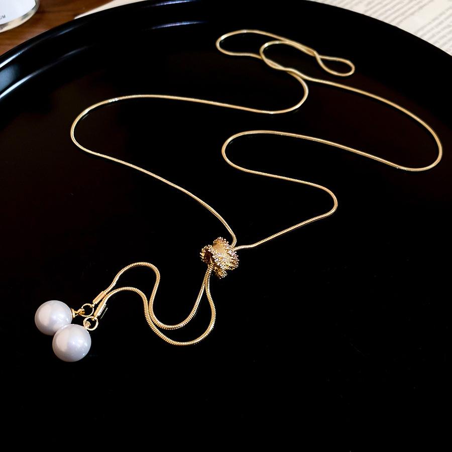 Minimalist Tassel Round Pearl Pendant Necklace Simple Adjustable Necklace Women Daily Sweater Wear Fashion Jewelry Gift Necklace