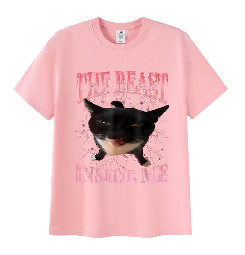 The Beast Inside Me Funny Cat Meme T Shirt for Man Woman Summer Harajuku Vintage T-shirts Unisex Casual Oversized Cotton T-shirt