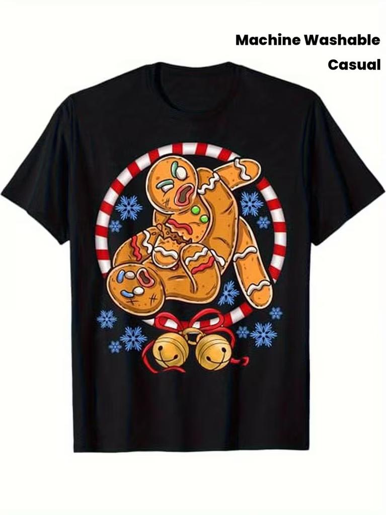 Funny Gingerbread Wrestling T-Shirt for Adults - Unisex Black 100% Cotton Tee Wi