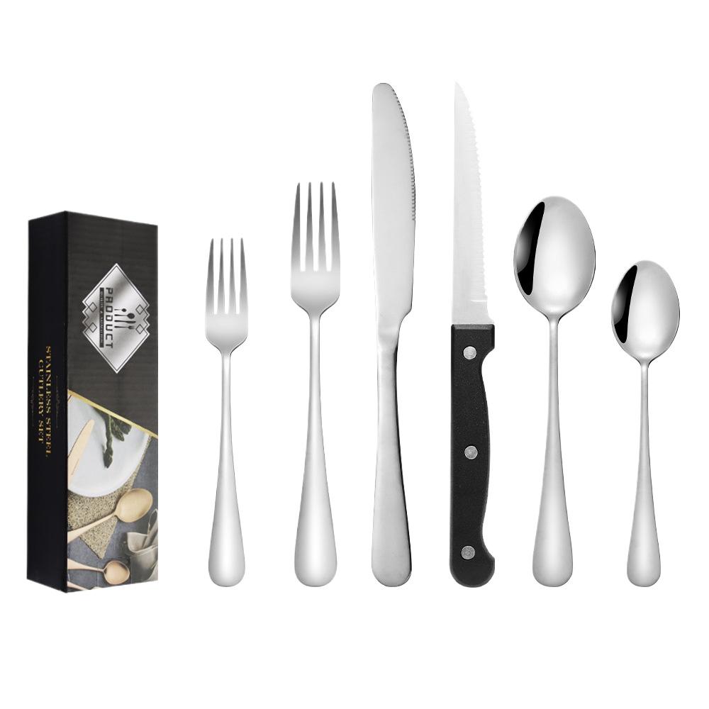 1010 Stainless Steel Knife, Fork and Spoon Set 24-piece Tableware Set, Western Food Steak Knife, Fork and Spoon Set 24PCS