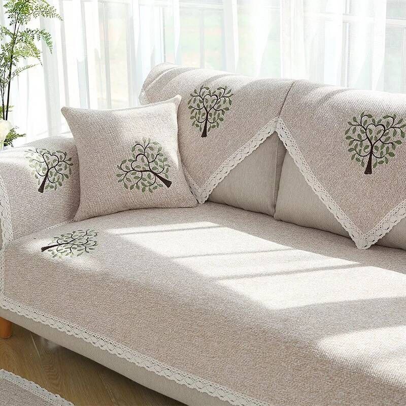 Cotton Fabric Sofa Cushion, Four-Season Linen, Simple Summer Non-Slip Seat Cushion, Modern European-Style Universal Sofa Cover, Towel