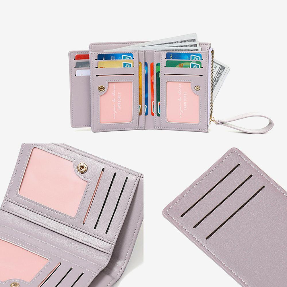New PU Women's Purse Solid Color Fold Over Short Wallet Large Capacity with Zipper Design Card Bag
