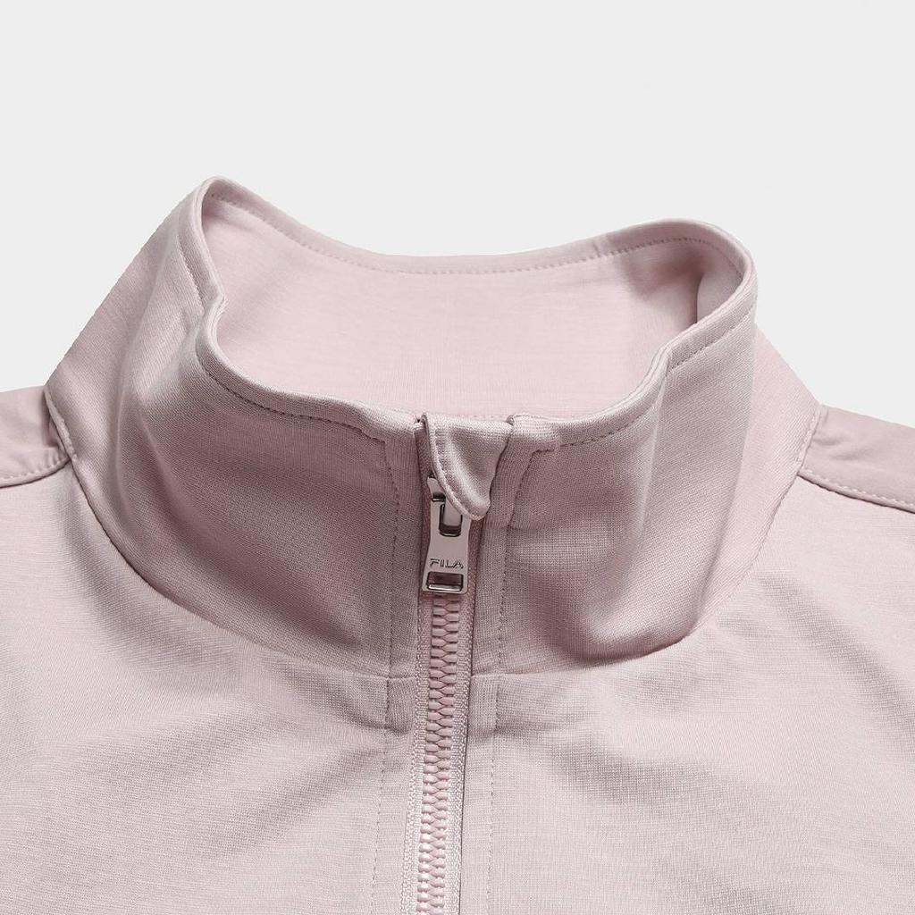 Fila White Loose Fit Stand Collar Solid Color Zip Knit Long Sleeve Jacket Women Jackets F11W623501F-PK