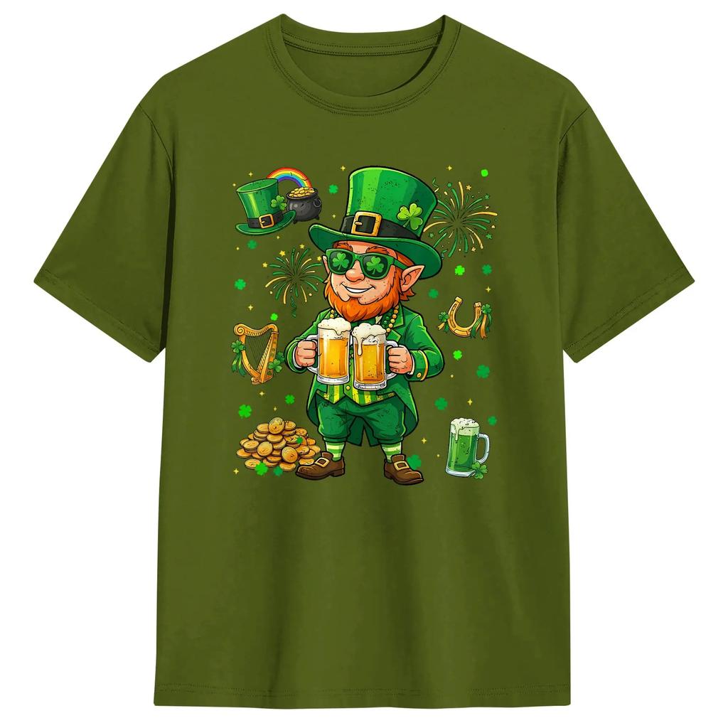 Vintage T-Shirt Summer Irish Beer Ireland Flag St Patricks Day Leprechaun Hip Hop T-Shirts for Men Wholesale Short Sleeve Tops