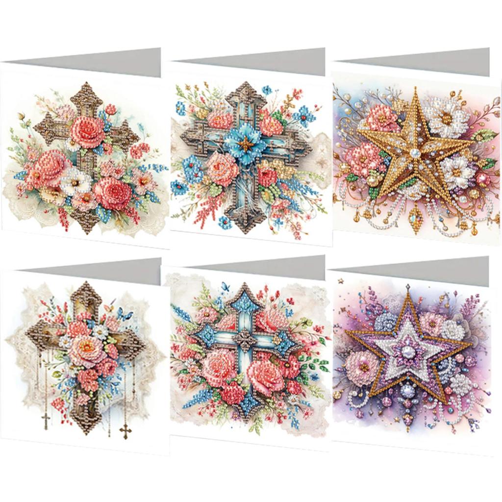 6Pcs DIY Diamond Painting Greeting Card Set Rhinestone Diamond Art Mosaic Postcards for Friend Family Lover