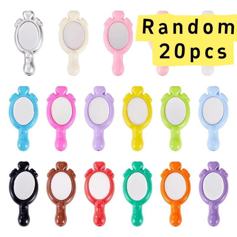 5/10/20Pcs Mini Cartoon Handheld Mirrors Straight Hole Beads Diy Jewelry Garment Pendant Accessory Dollhouse Decor