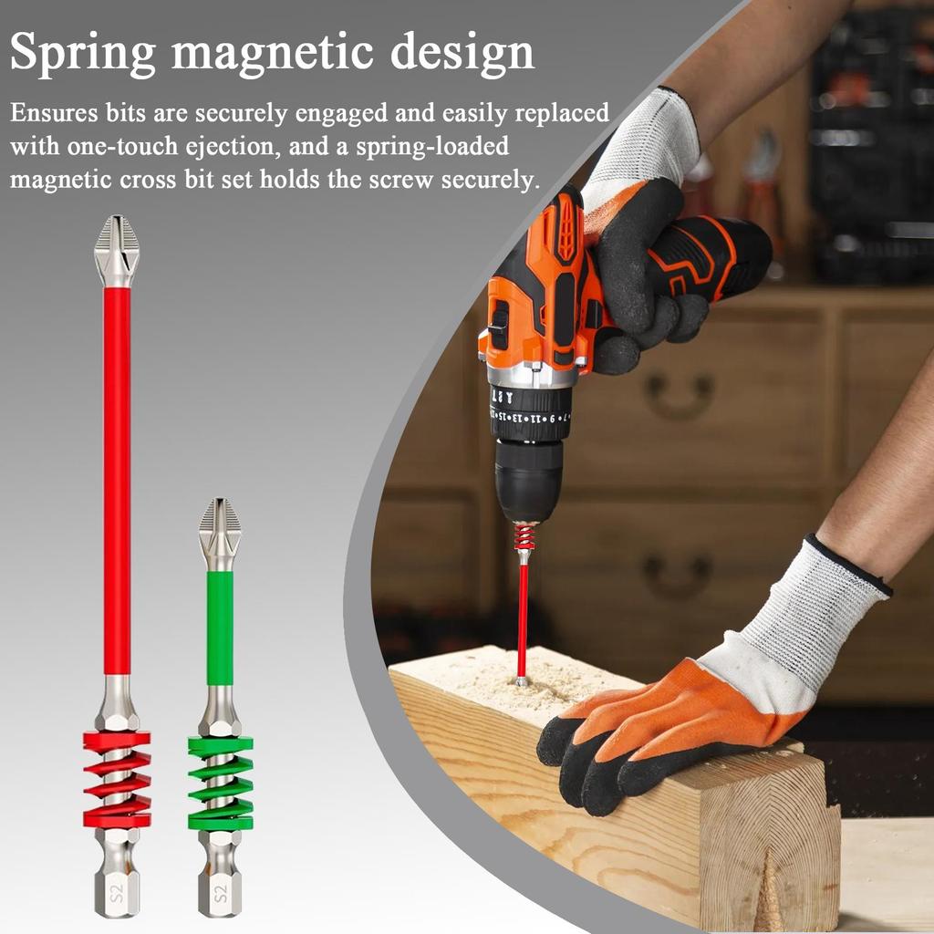 Screwdriver Drill Bit Set 2 Pieces Magnetic Screwdriver Bit Set Tough Anti-Slip Tips with Spring for Household Technician Work