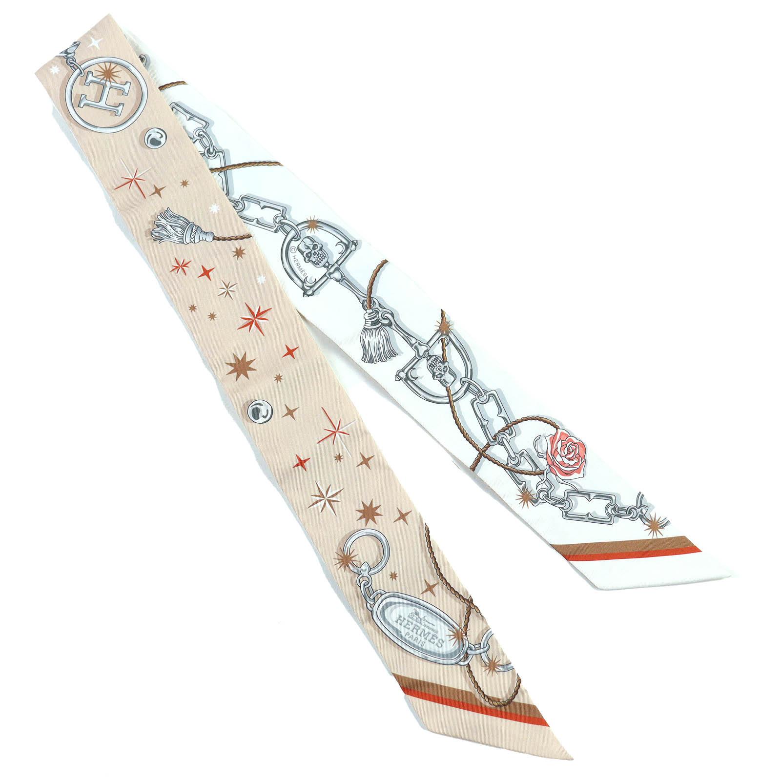 

Pristine HERMES scarf Twilly C EST LA FETE C est la fête Purchased silk 062743S Used