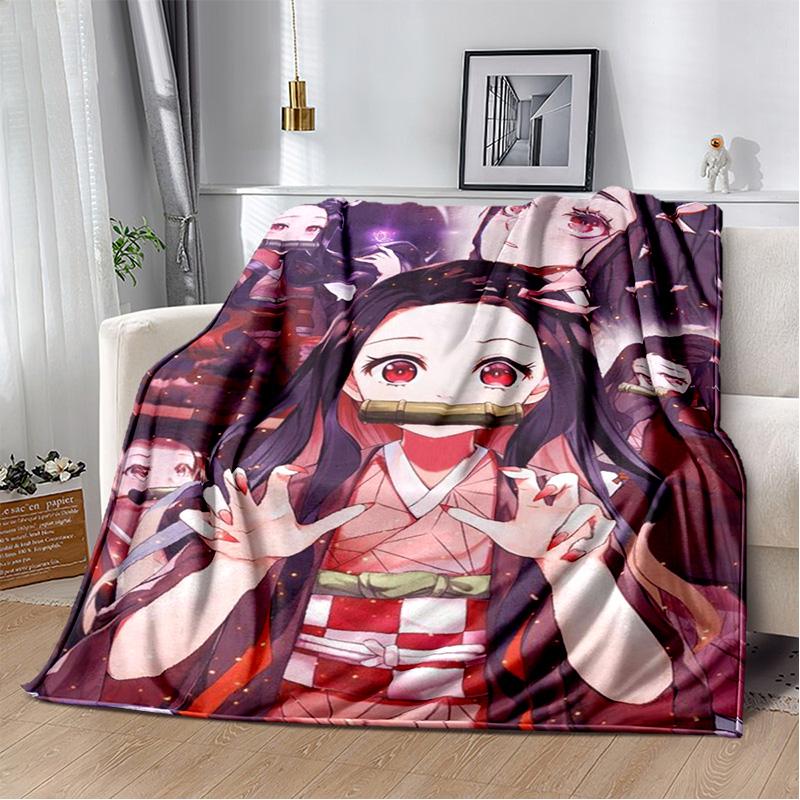 D-Demon Slayer Anime Blanket Sofa Office Nap Cover Blanket Kamado Nezuko Air Conditioning Blanket Soft and Warm