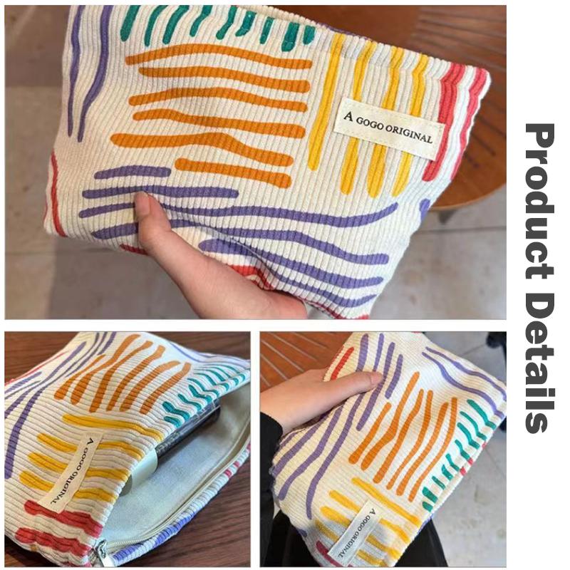 Corduroy Cosmetics Storage Bag Travel Portable Toiletries Organizers Colorful Striped Make UP Organizers Cosmetics Bag