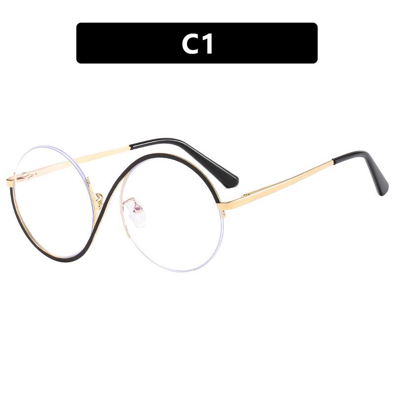 Eyeglasses Frame Half Geometric Design Trendy Round Shape Blue Blocking Light