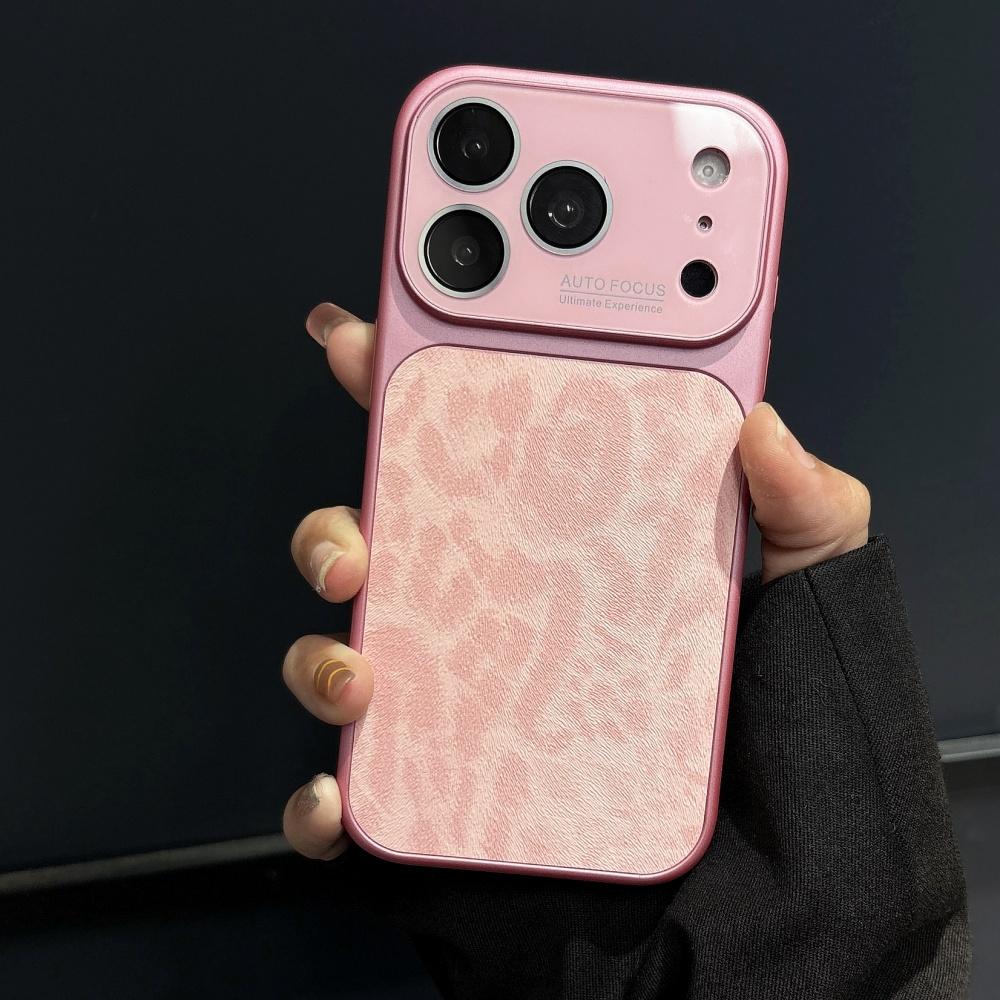 Luxury Leather PU Leopard Print Texture Phone Case For iPhone 17 16 15 14 13 Pro Max Matte Shockproof Bumper Large Window Cover