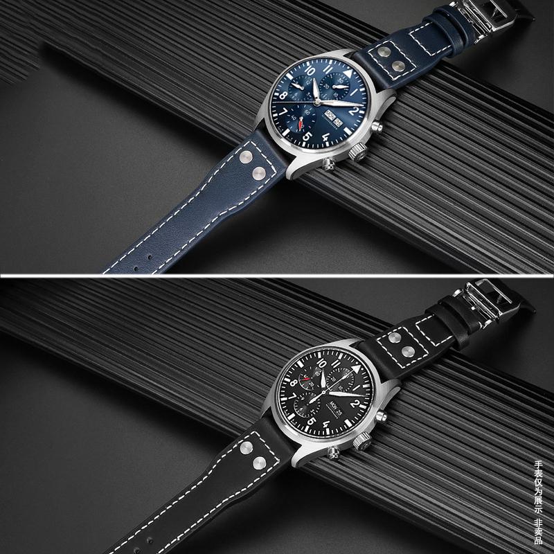 Klasické 21mm 22mm pro IWC originální kožený řemínek k hodinkám Velký pilot plamenomet Malý princ Mark18 Series Náramek Willow Nail Náramek Muž