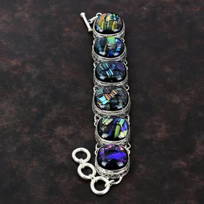 American Dichroic Glass Bracelet 925 Sterling Silver Bracelet Handmade Adjustable Chain Bracelet Gemstone Bracelet Vintage Jewelry For Gift