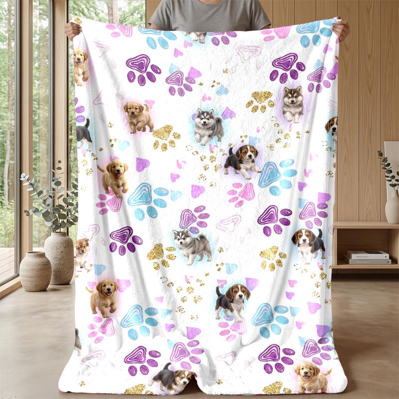 Paw Prints and Puppies Theme blanket Lightweight Warm Flannel Blanket Decorative Throw Blanket for Home Decoration