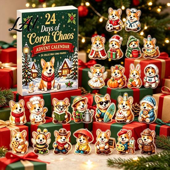 Interactive Unboxing Games 2026 Corgi Christmas Advent Calendar 24 Days Acrylic Dog Ornaments Countdown 2D Holiday Ritual Pendants for Xmas