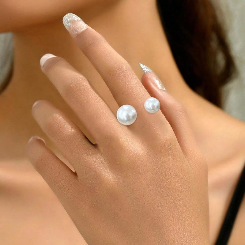 1pc Ins Style Minimalist Adjustable Open Ring with Faux Pearl, for Women
