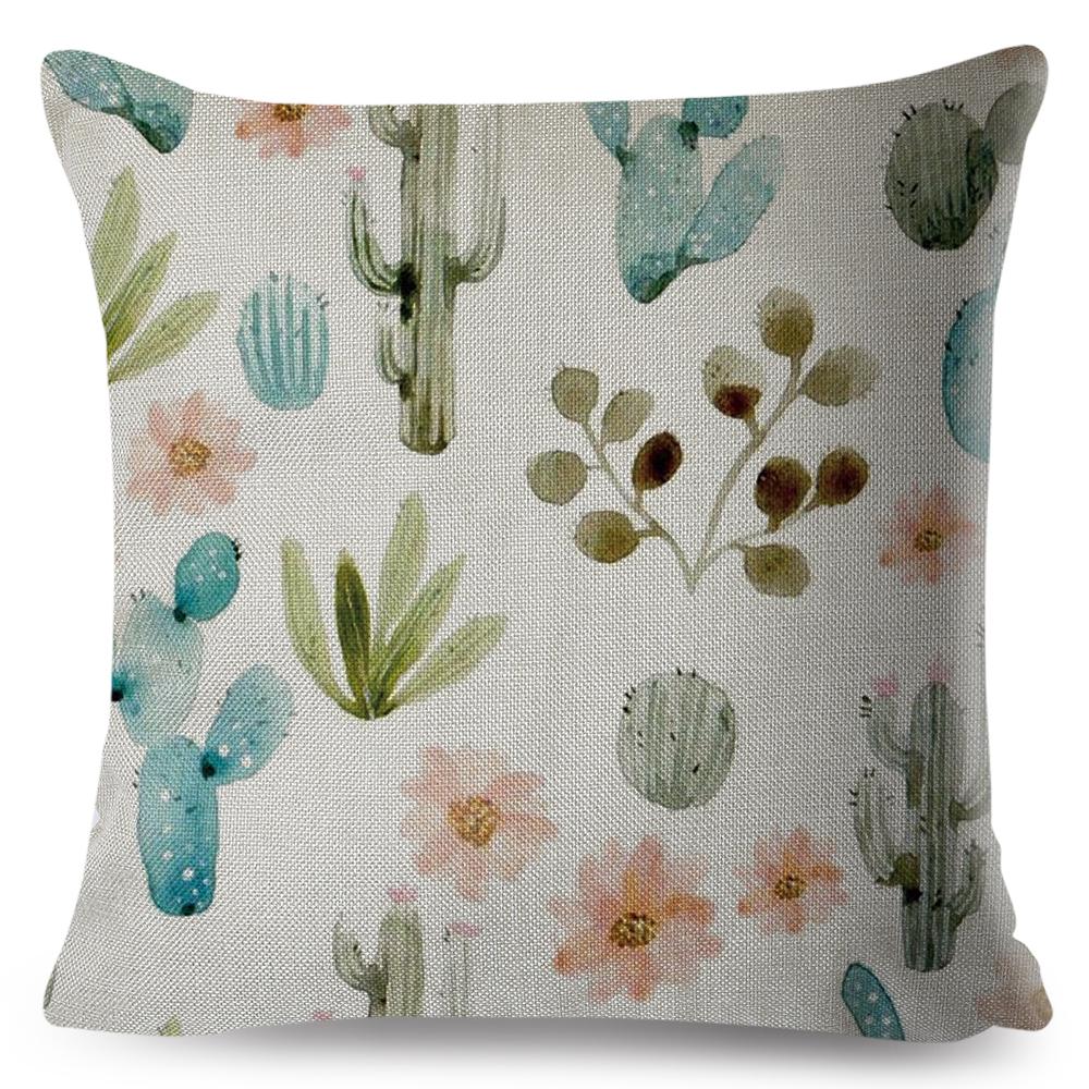 Scandinavian Style Cushion Cover Hand Drawn Cactus Floral Design Soft Square Pillow Gift Home Decor Xcm