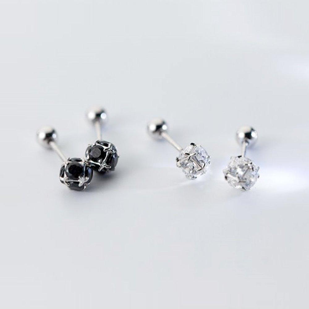 

S925 Silver Cubic Cube One-Way Ball Piercing 1 Pair P0965W black