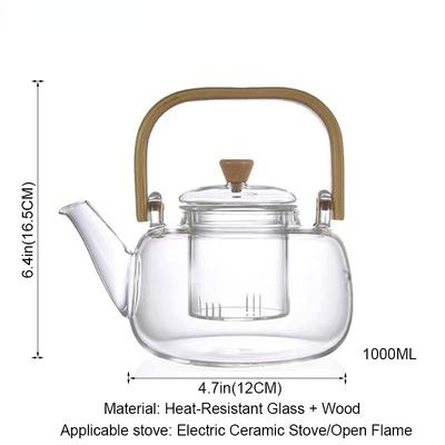 Griff Glas Teekanne Hitzebeständige Teekanne Blume Teekessel Großer durchsichtiger Fruchtsaftbehälter Keramik Teekannenhalter Basis