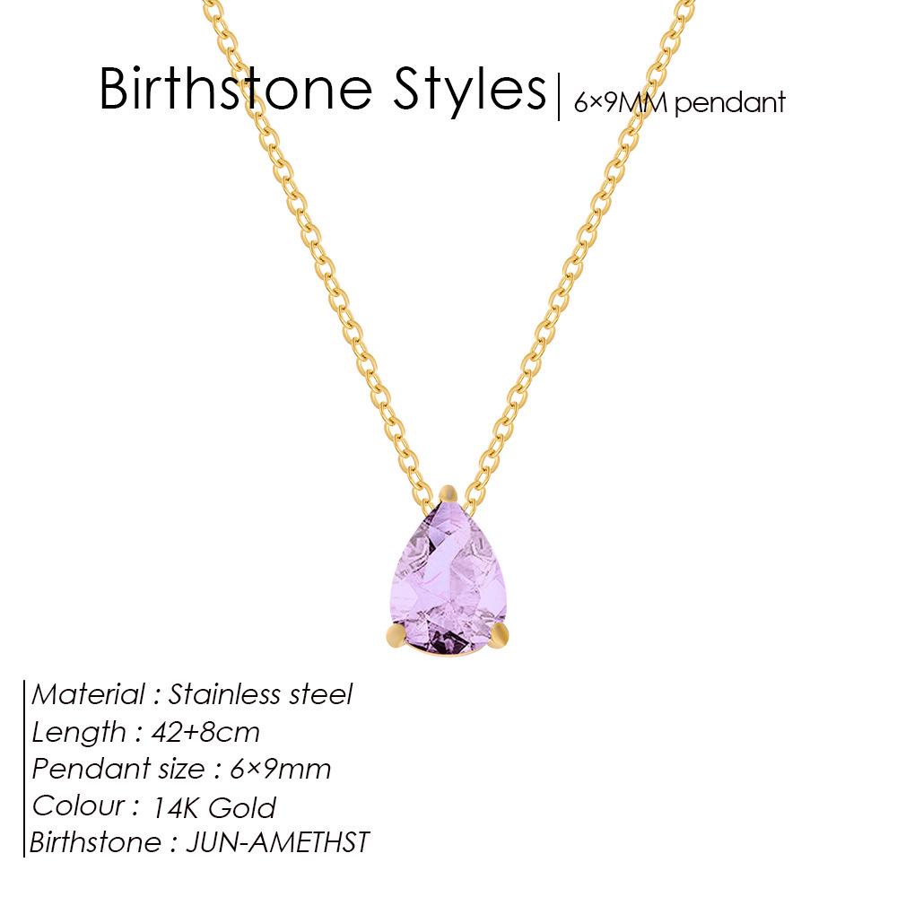 Teardrop Pear-Shaped Zircon Necklace, Titanium Steel with December Birthstone, Non-Fading Vacuum-Plated Jewelry