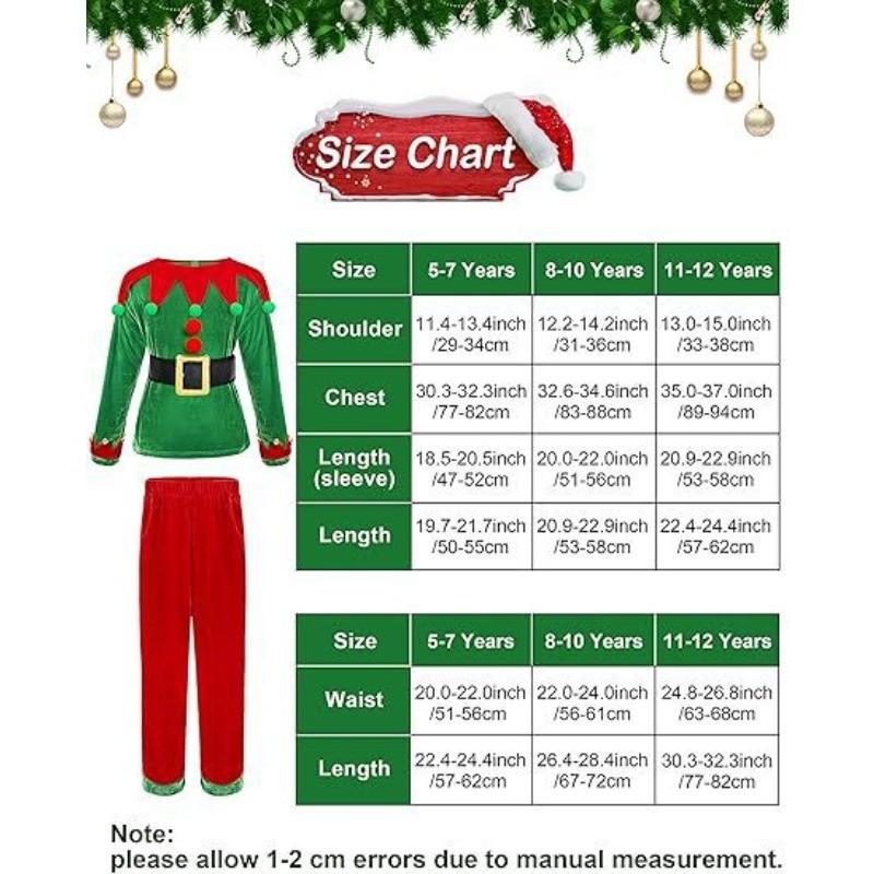 Kids Boys Santa Claus Xmas Green Elf Red Top Pants Hat Sets Children Christmas New Year Cosplay Costumes Performance Role Play Outfit