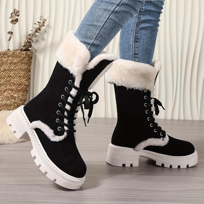 Snow Boots 2025 Winter New Chunky Heel Warm Padded Lacing