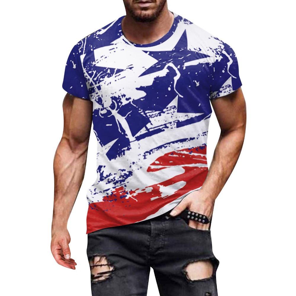 

Flag Pattern 3D Digital Printing Men s Casual Round Neck Short Sleeved T-shirt 6XL