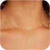Easter Basket Stuffers CZ Cross Necklace for Women Teen Girls Dainty 14K Real Silver Gold Plated Layered Pendant Necklace Stack