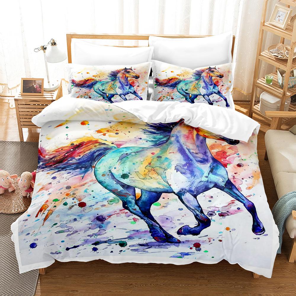 Animal Horse, Animal World Printing Student Dormitory High Definition 3D Three-Piece Bedding