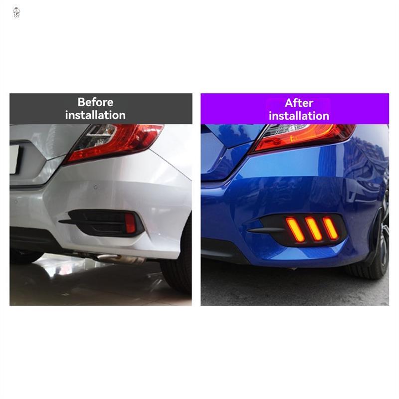 Car LED Tail Brake Light Rear Bumper Dynamic Turn Signal Lights For HONDA Civic 2016-2018