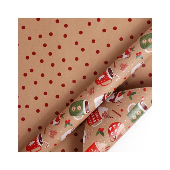 Christmas Wrapping Paper Vintage Thick Brown Holiday Gift Wrap with Christmas Tree Truck Snowflake