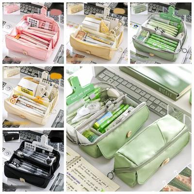 Korean Style Pencil Storage Bag Student Stationery Bag Multi Layer Pencil Bag Comestic Pouch