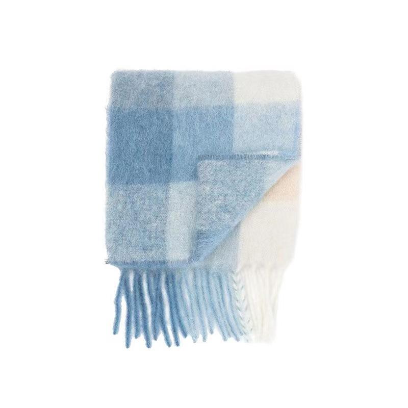 Autumn and winter new style warm pull hair color grid scarf fashionable versatile outer
