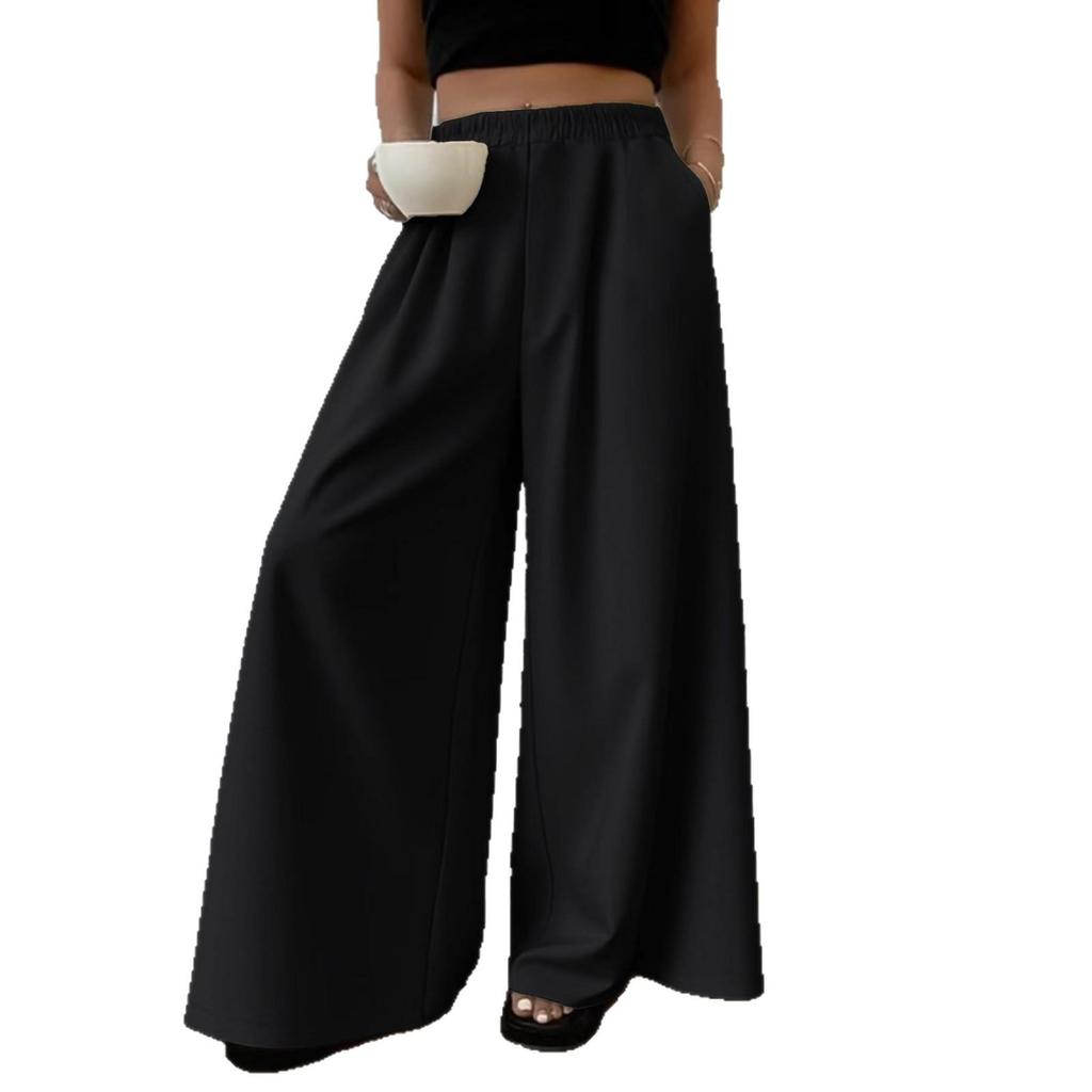 2025 Damen-Hose mit weitem Bein und elastischem Bund in Übergröße - Schlicht, Modisch, Lässig in Schwarz & Weiß