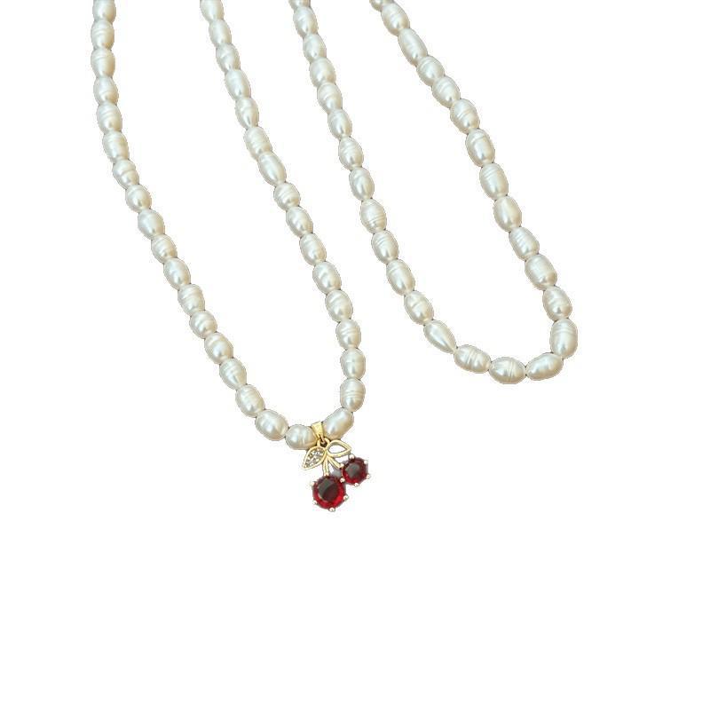 Freshwater Pearl Cherry Necklace - Japanese Korean Summer Clavicle Chain, Versatile and Stylish
