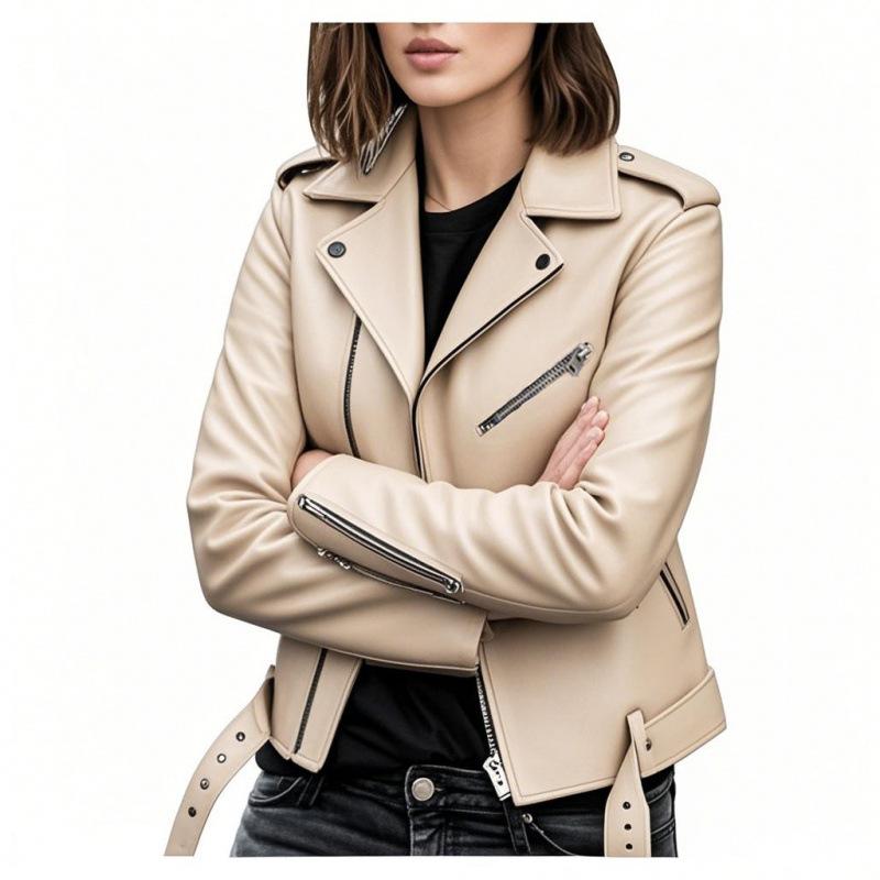 Womens Short Biker Jacket with Zipper and Button Detail Multiple Colors