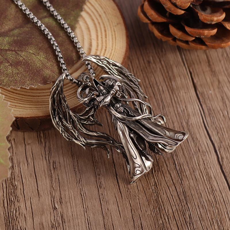 Gothic Wings Devil Armor Pendant Mystical Grim Reaper Scythe Demon Necklace Cool Halloween Jewelry Gifts for Men