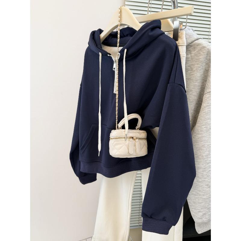 

Тонкий худи на сезон, женский свободный повседневный универсальный топ на молнии до половины 2XL тёмно-синий