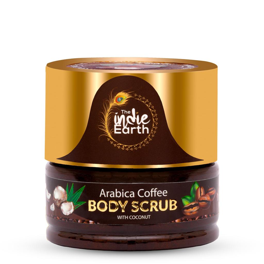 The Indie Earth Arabica Coffee Body Scrub With Coconut & Shea Butter - For Brighter Skin Tone - Globally Trusted Premium Natural Body Scrub | For S