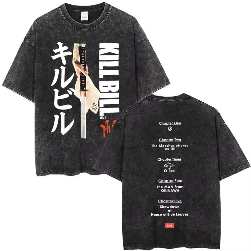 Famous Director Quentin Tarantino Movie Kill Bill Vintage Washed T Shirts Unisex Women Casual Cotton Retro Short Sleeve Tshirts M