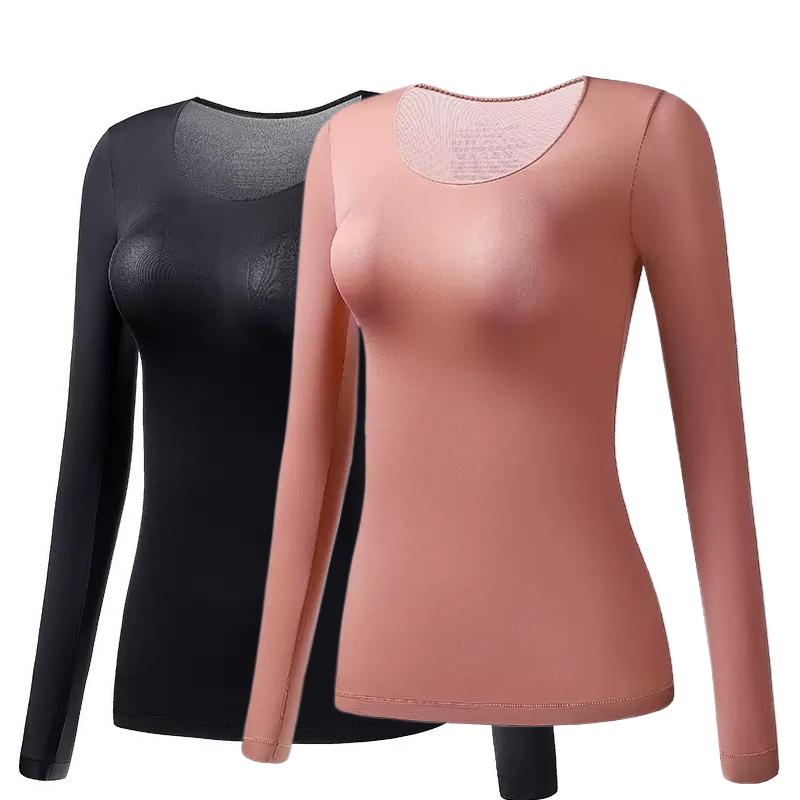 2 Stück Damen Thermounterwäsche Herbst Winter Unterhemd Langarm-T-Shirt Dünnes Oberteil Zweite Haut Damen Thermisch L-XL